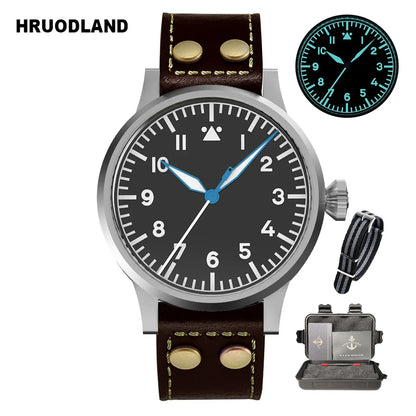 Hruodland 2025 New Pilot Men's Automatic Mechanical Watch Pt5000 Sapphire Luminous C3 Stainless Steel Waterproof 10Bar reloj hom