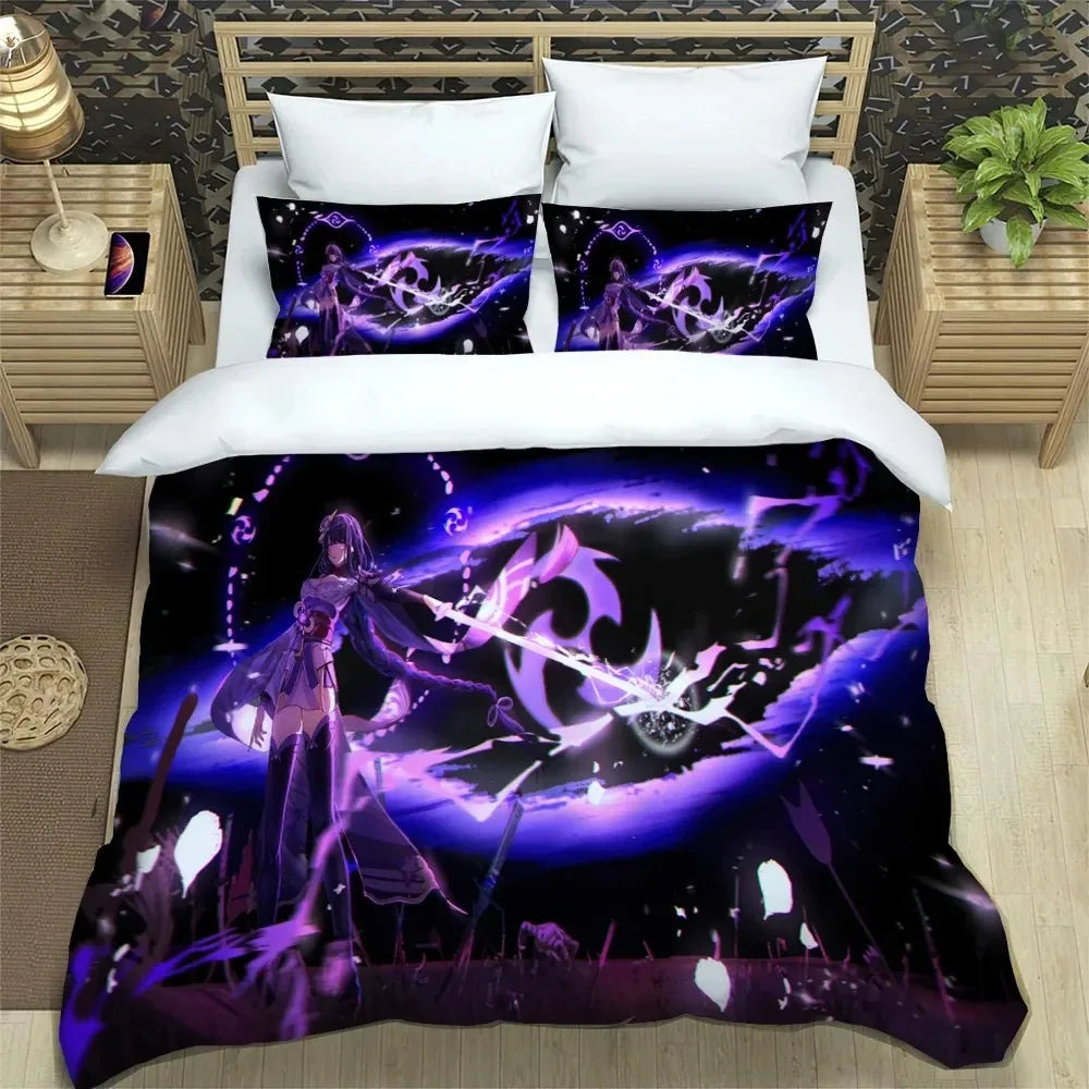 Anime Genshin Impact-beddengoedset voor jongens en meisjes, Twin/Queen Size dekbedovertrek met kussensloop, bedtextiel voor kinderen en volwassenen, modieuze woontextiel