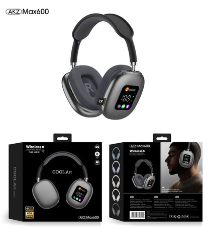 MAX600 Wireless Bluetooth 5.3 Head-Mounted Headset with Digital Display, Card Reader, Bone Conduction Neckband Headphones with Noise Cancelling
