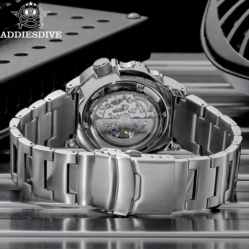 ADDIESDIVE luxury men's skeleton automatic watch sapphire glass BGW9 luminous diver's watch 200m men analog mechanical watches