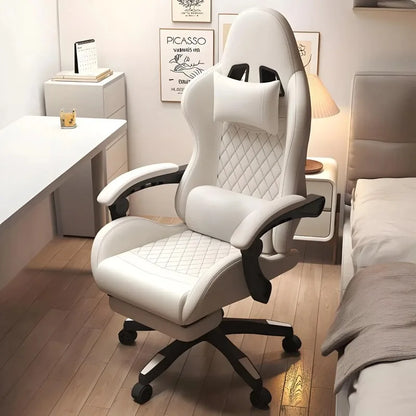 Hestora PU-leren grote en hoge gamingstoel, ergonomische computerstoel met hoge rugleuning, voetensteun en masserende lendensteun voor volwassenen
