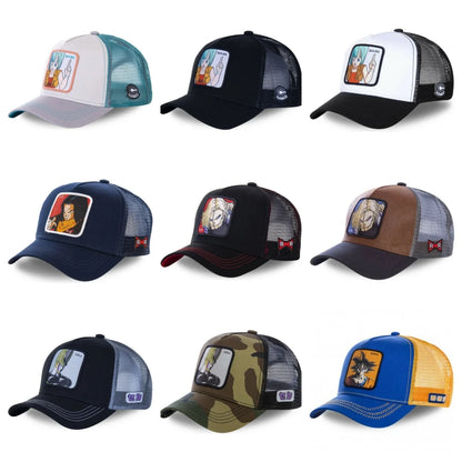 Dragon Ball Son Goku-Kappe, Sommer-Reisekappe mit Schirm, Herren-Kappe mit Stickerei, im Hip-Hop-Stil, Sonnenvisier, verstellbare Trucker-Kappe aus Netzstoff