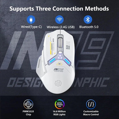 INPHIC IN9 Upgraded Wireless Gaming Mouse High DPI Tri-mode 2.4G Bluetooth Type-C Wired RGB Light Macro Programmable Mice for PC