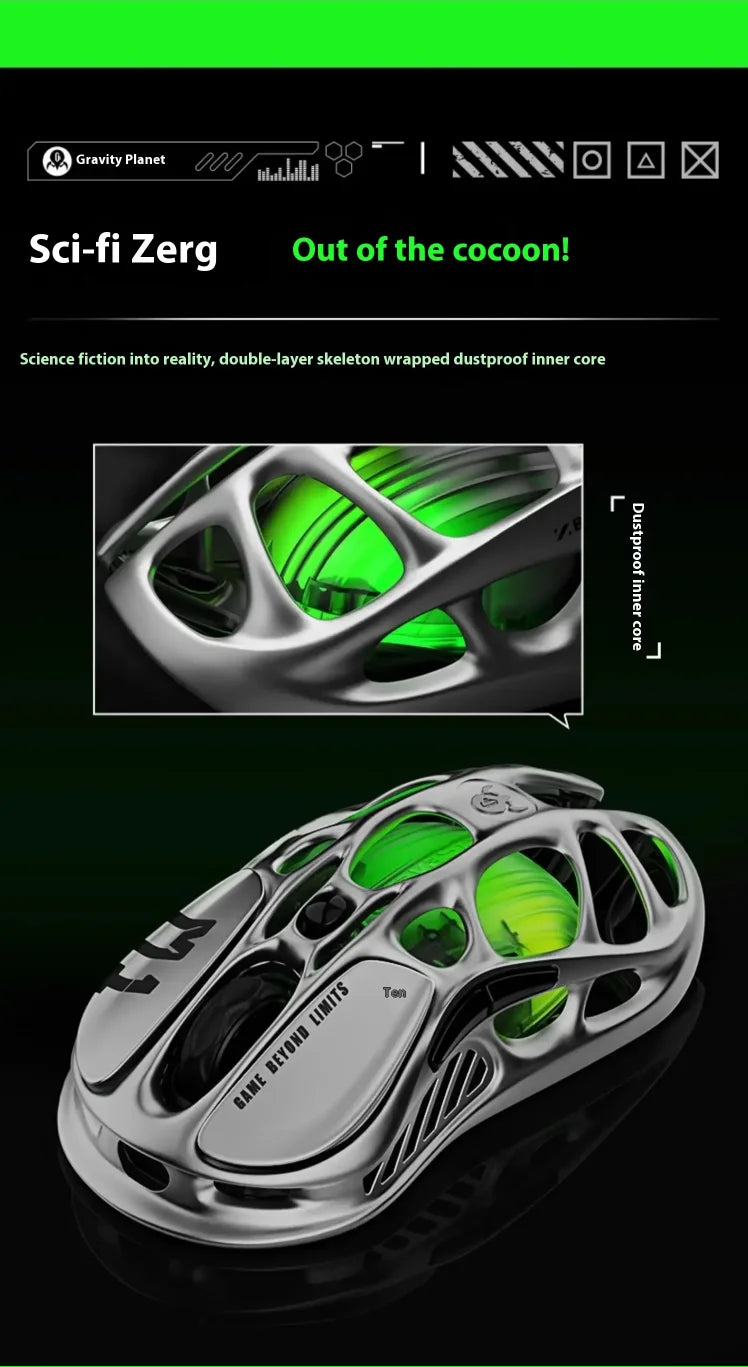 GravaStar M2 Wireless Gaming Mouse PAW3395 26,000 DPI, Magnesium Alloy Tri-Mode Bluetooth, 2.4GHz & Wired RGB Gaming Mouse