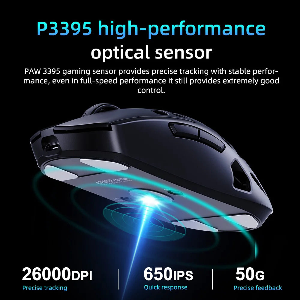 DAREU Al-mg Tri-mode 8Khz PBT Wireless Gaming Mouse Quick Charge PAW3950 30000 DPI Lightweight for PC Gamer