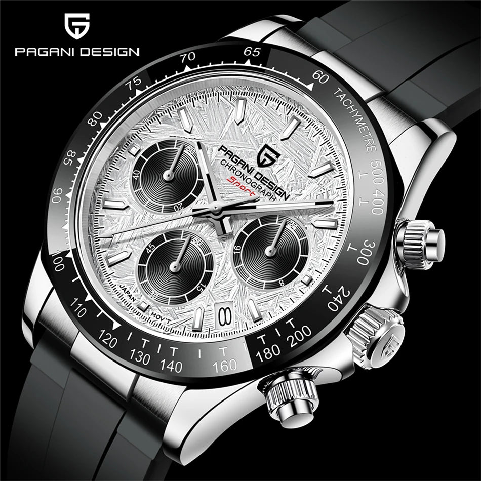 PAGANI DESIGN V2 40MM Relógio masculino de quartzo com mostrador meteorito, safira, cronógrafo retro, impermeável para homem