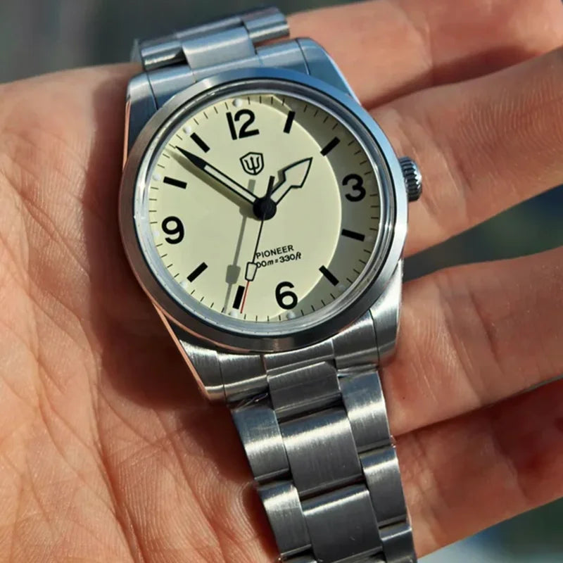 Watchdives WD1960S V2 36Mm Vintage Cream Man Watches VH31 Sweep Seconds Quartz Watch Bubble K1 Sapphire Luminous Stainless Steel