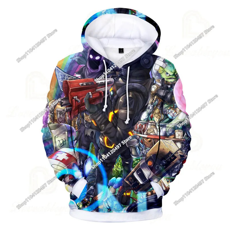 Φούτερ Cosplay Fortnites με κουκούλα, 3D τύπωμα παιχνιδιού, unisex, casual παλτό, anime περιφερειακό kawaii μπουφάν, παιδικά ρούχα, δώρα