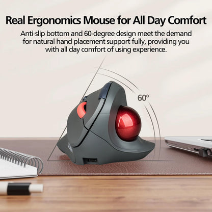 JOMAA langaton pystysuora ladattava trackball-hiiri, ergonominen hiljaisen klikkauksen Rollerball Gaming Mouse Windows-tietokoneelle