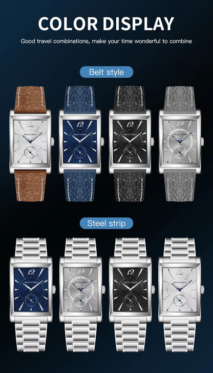 2026 Specht&Söhne Ultra Thin 7.5mm Rectangular Watch Japan Quartz Movement Small Seconds Sandblasted Dial Grey Leather Strap Watch