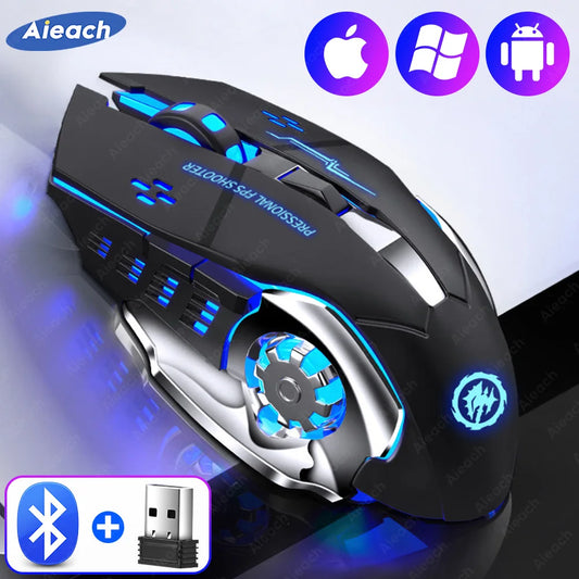 AIEACH Bluetooth Wireless Gaming Mouse Rechargeable RGB Computer Mouse, Dual-Mode Bluetooth & USB Receiver, Adjustable DPI Ergonomic Gaming Mouse for PC, Laptop & Tablet