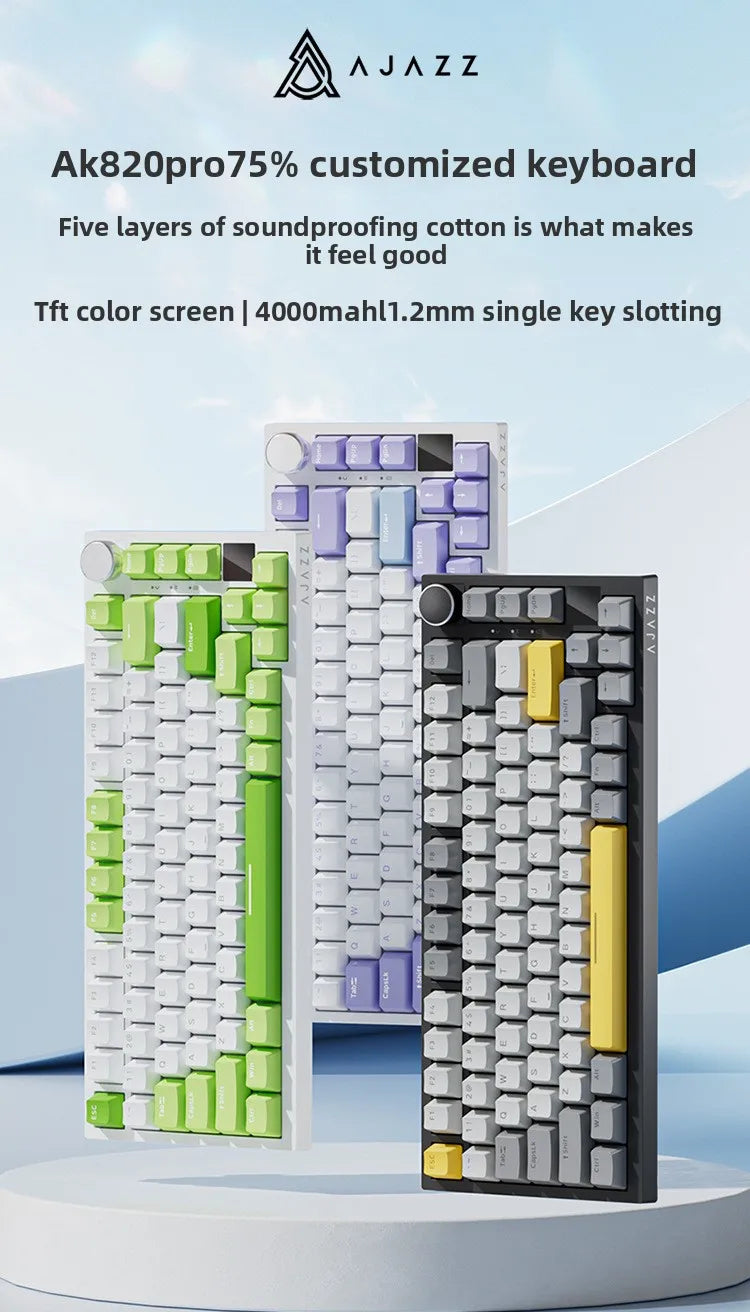 Ajazz AK820/AK820Pro gaming mechanical keyboard Bluetooth 5.1/Wireless/wired custom keyboard with heat exchange sealed button