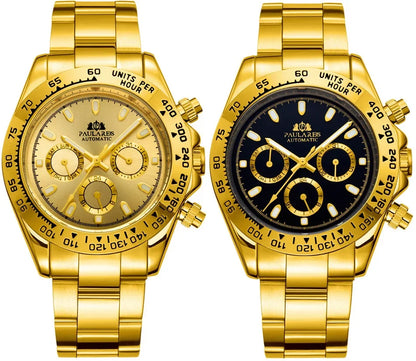 Automatic Mens Watch Self Wind Mechanical Gold Stainless Steel Glacier Ice Blue Dial Chestnut Brown Bezel Luminous Men Watches