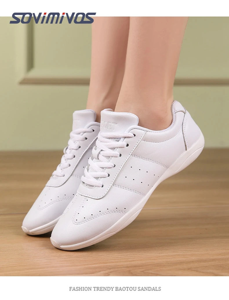 Zapatillas de baile para mujer, zapatillas deportivas planas y ligeras, zapatillas de gimnasia aeróbica de competición, zapatillas deportivas para fitness, zapatillas de baile blancas.