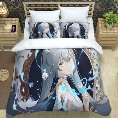 Anime Genshin Impact-beddengoedset voor jongens en meisjes, Twin/Queen Size dekbedovertrek met kussensloop, bedtextiel voor kinderen en volwassenen, modieuze woontextiel