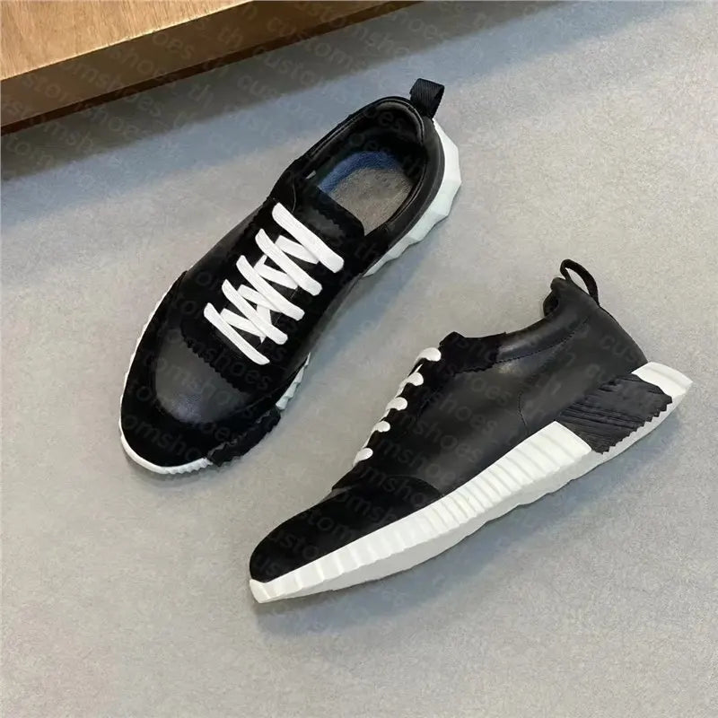 26SS Men's Casual Leather Running Shoes Breathable Low-Top Sneakers Black Comfortable Anti-Odor Rubber Sole All-Season Wear