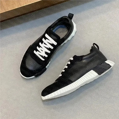 26SS Men's Casual Leather Running Shoes Breathable Low-Top Sneakers Black Comfortable Anti-Odor Rubber Sole All-Season Wear