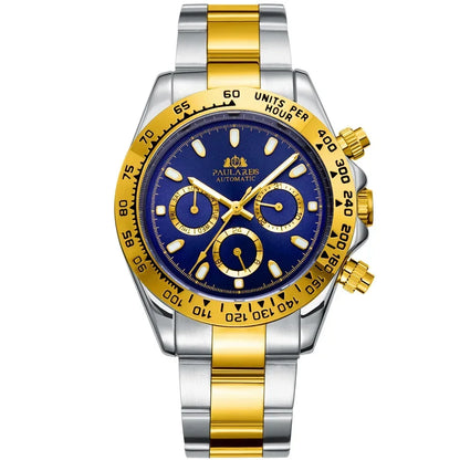Automatic Mens Watch Self Wind Mechanical Gold Stainless Steel Glacier Ice Blue Dial Chestnut Brown Bezel Luminous Men Watches
