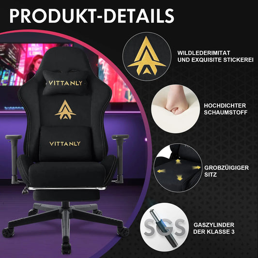 Kitinjoy High Quality Gaming Chair with Footrest, Ergonomic Adjustable Computer Chair, Comfortable Office Chair with Footrest Support for Gaming & Work