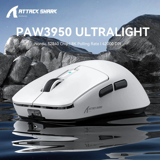 Attack Shark R6 lengva belaidė žaidimų pelė, kompiuterio pelė su PAW 3950Max jutikliu ir Nordic 52480, 8KHz apklausos dažnis