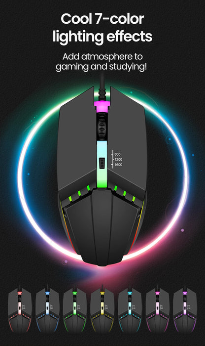 RGB bedrade muis met achtergrondverlichting, mute-knop en USB – bedrade USB-gamingmuis voor desktop-pc, notebook, computer, thuis en kantoor, met lichtgevende LED en 1600DPI