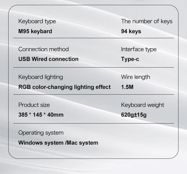 FREEWOLF M95 Wired Keyboard Features an RGB Transparent Design,Catering to Various Scenarios such as Gaming and Office Work