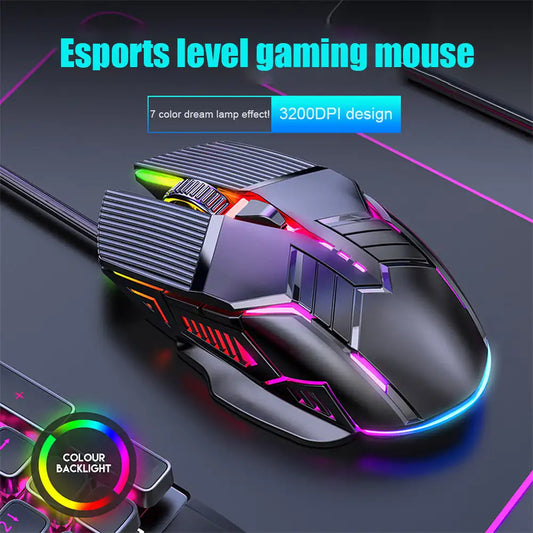3200DPI Ergonomic Wired Gaming Mouse RGB Backlit USB Gaming Mouse with 6 Silent Buttons for PC Laptop