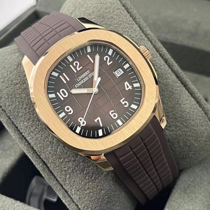 LINBERT2025 Rose Gold Fully Automatic Mechanical Men's Watch Genuine Luxury Brand Luminous Steel Waterproof Silicone Strap Watch