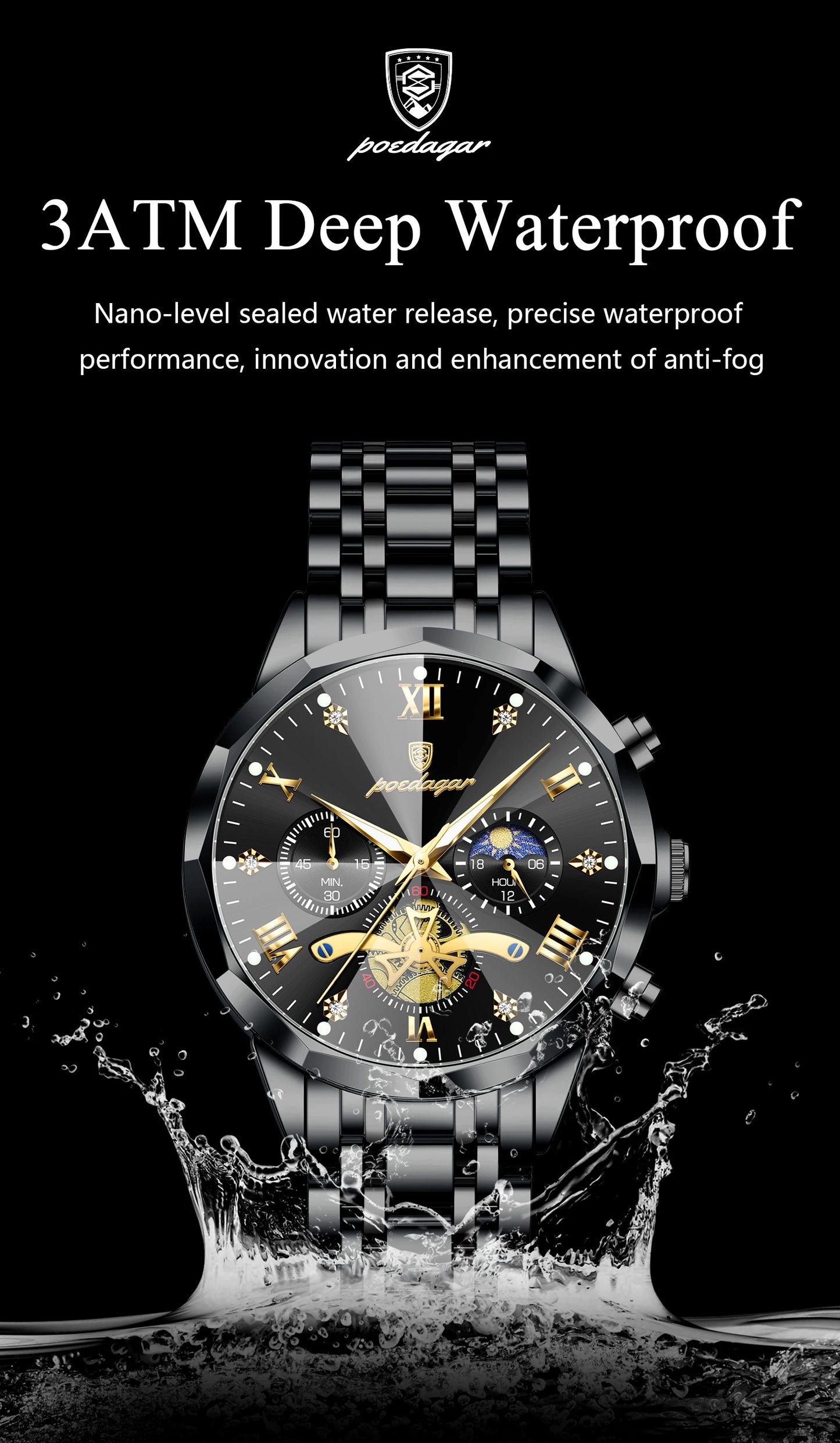 POEDAGAR Luxury Fashion Men Clock Waterproof Luminous Chronograph Male Watch Stainless Steel Quartz Business Men's Watches Reloj