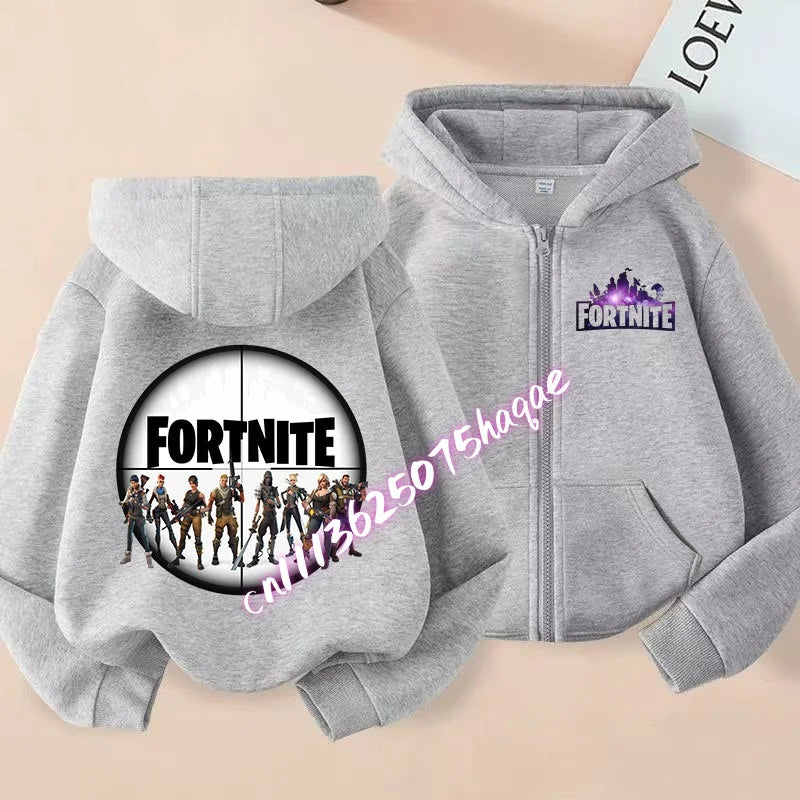 Ny Fortnite-zip hoodie för barn, tecknad anime, vardaglig och ventilerande huvtröja för barn, pojkjacka med dragkedja, vår 2026, barnkläder
