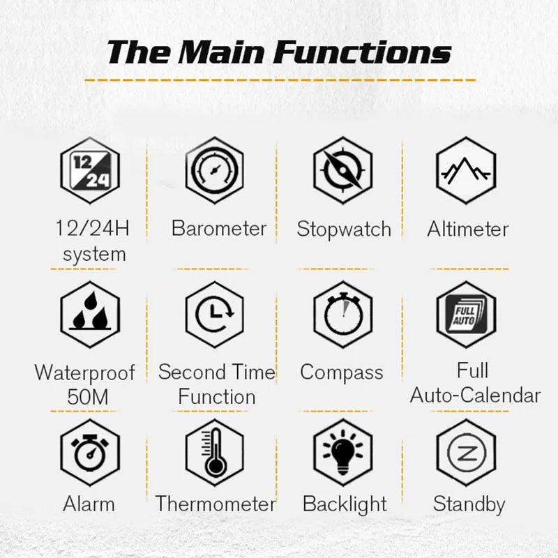 NORTH EDGE Men's Sports Digital Watches Business Luxury Watch For Men Waterproof 50M Altimeter Barometer Compass Luminous Clock