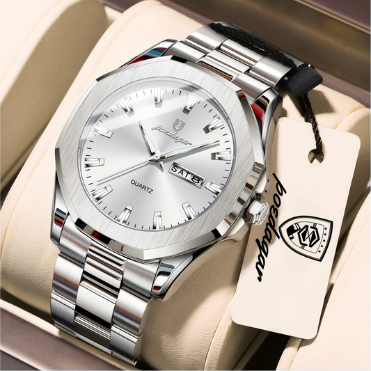POEDAGAR Luxury Men Wristwatch Waterproof Luminous Week Date Casual Man Clock Stainless Steel Quartz Fashion Men's Watches Reloj