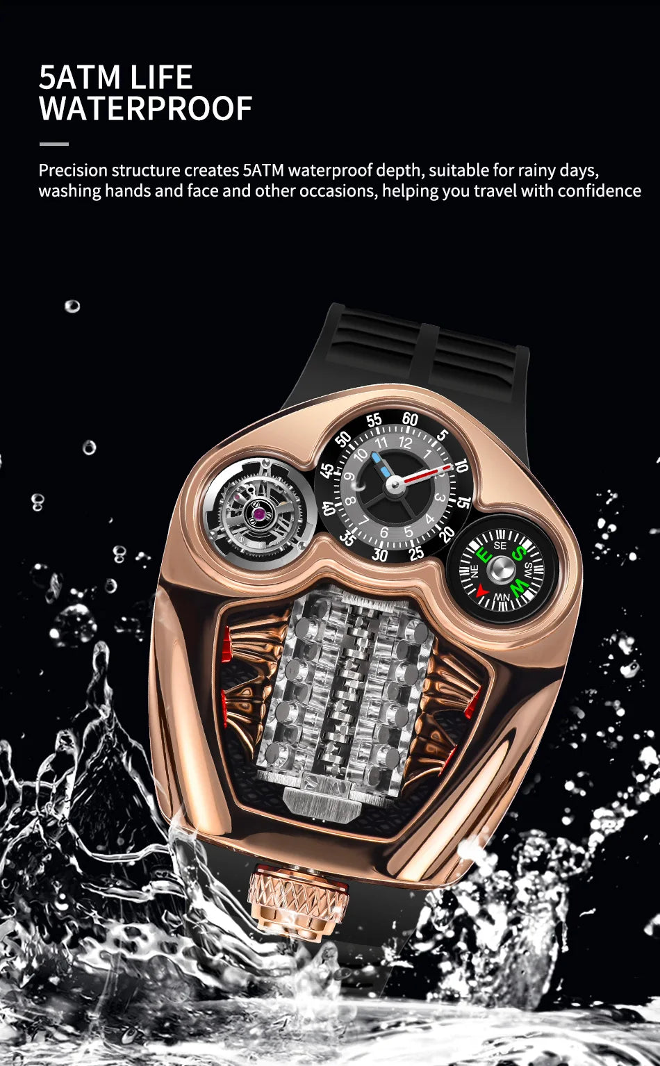 PINDU Design NEW Engine Series Quartz Watch Men's Top-Luxurious Stainless Steel Compass Waterproof Swiss Quartz 762 Movement Watch