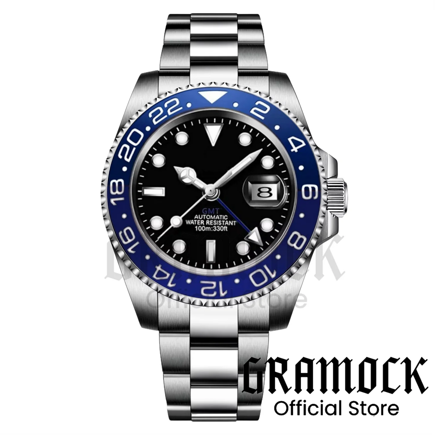 Gramock White Dial Blue GMT 40MM Watch For Men Roating Bezel Sapphire Glass Waterproof Reloj Hombre NH34A Mechanical Wristwatch