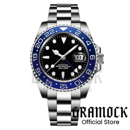 Gramock White Dial Blue GMT 40MM Watch For Men Roating Bezel Sapphire Glass Waterproof Reloj Hombre NH34A Mechanical Wristwatch