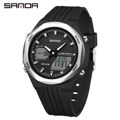 Fashion SANDA 6267 Men's Electronic Watch Multifunctional Operation Night light waterproof Dual Display Student Electronic Watch
