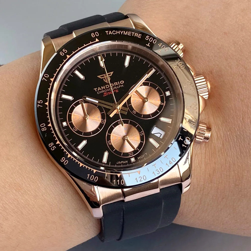 Luxury VK63 Men's Watch Quartz Movement Business Stop Watches 39mm Steel/Rose Gold Date Luminous Dial Fully Chronograph