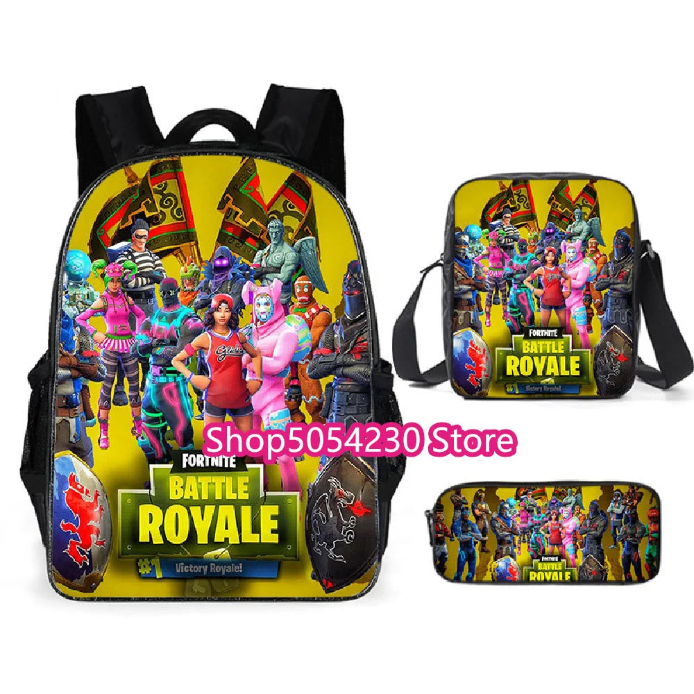 Fortnited 3PCS Backpack for Boys Victory Game 16 Inch Water Resistant Preschool Knapsack Cool Elementary School Backpacks