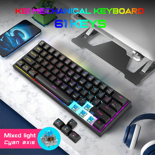 61 Keys Mini Mechanical Keyboard K61 RGB 60% Portable Wired Ergonomic Esports Gaming Keyboard for Computer Laptop Gamer Office