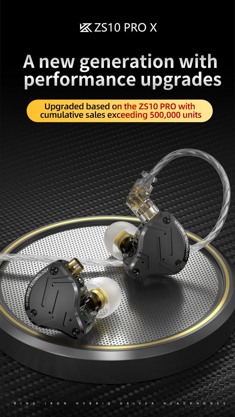 KZ ZS10 Pro X HiFi Hybrid Driver Earphones Wired In-Ear Monitor Headphones with Metal Shell, Bass Earbuds, Detachable Cable & Microphone