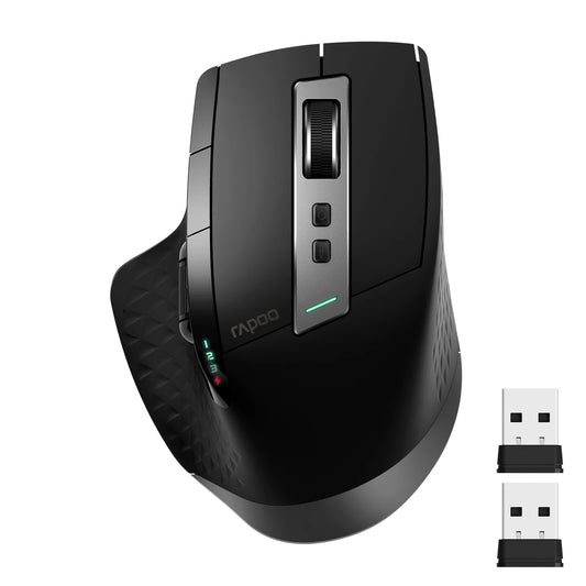 Rapoo MT710L Multi-Mode Rechargeable Wireless Bluetooth Mouse, Ergonomic 4000 DPI Wireless Mouse for Up to 4 Devices with Programmable Buttons
