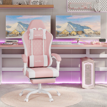 WOLTU Massage Gaming Chair Ergonomic Swivel Computer Chair with Pillow & Footrest Adjustable Headrest Lumbar Support Gamer Chair