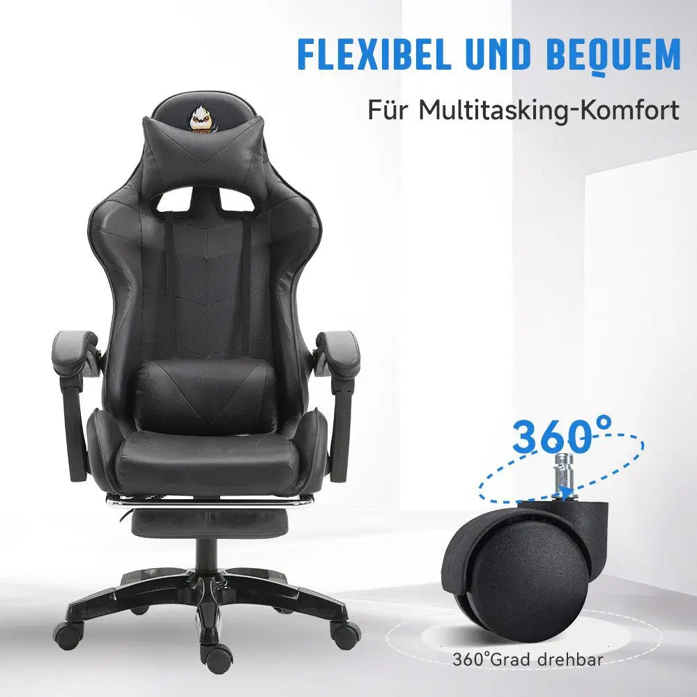 Ergonomic Gaming Chair, Office Chair, Height Adjustable, PU Leather Computer Chair, with Headrest and Lumbar Support, 360° Swivel