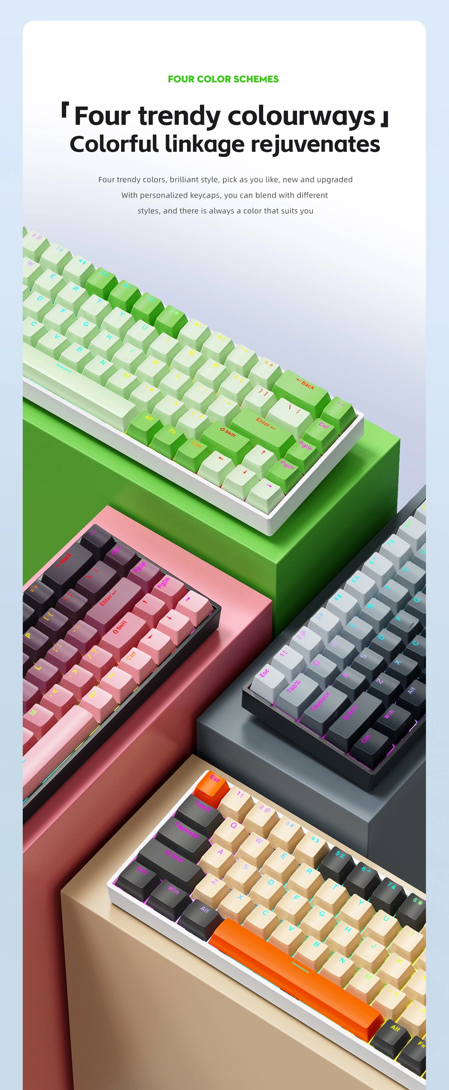 K68 68Key Wireless Mechanical Keyboard Tri-mode Connection, Full Key Hot Swap, RGB lighting Effects, L