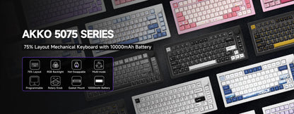 Akko 5075 V3 75% Mechanical Keyboard 8000/10000mAh 2.4GHz Wireless/Wired Type-C/BT 5.0 Hot Swap RGB Gasket for Gaming Typing
