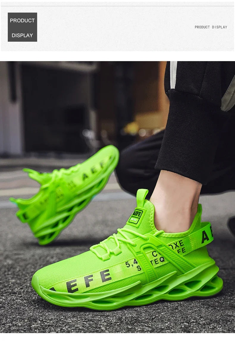 YRZL Men's Lightweight Comfortable Mesh Breathable Sneakers Green Casual Thick Sole Running Shoes