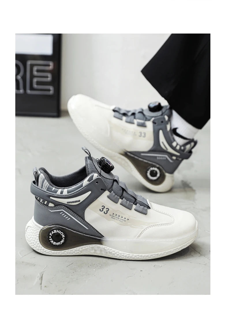 Men's Sneakers with Rotating Buckle Comfortable Non-Slip Lace-Up Durable Shoes for Outdoor Activities