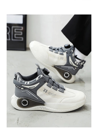 Men's Sneakers with Rotating Buckle Comfortable Non-Slip Lace-Up Durable Shoes for Outdoor Activities