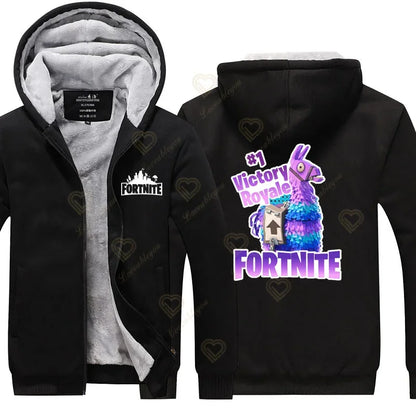 Winter Warm Fortnite Luminescent Hoodies Men Women Game Cosplay Sweatshirts Thick Fleece Zipper Couple Jacket&Coat