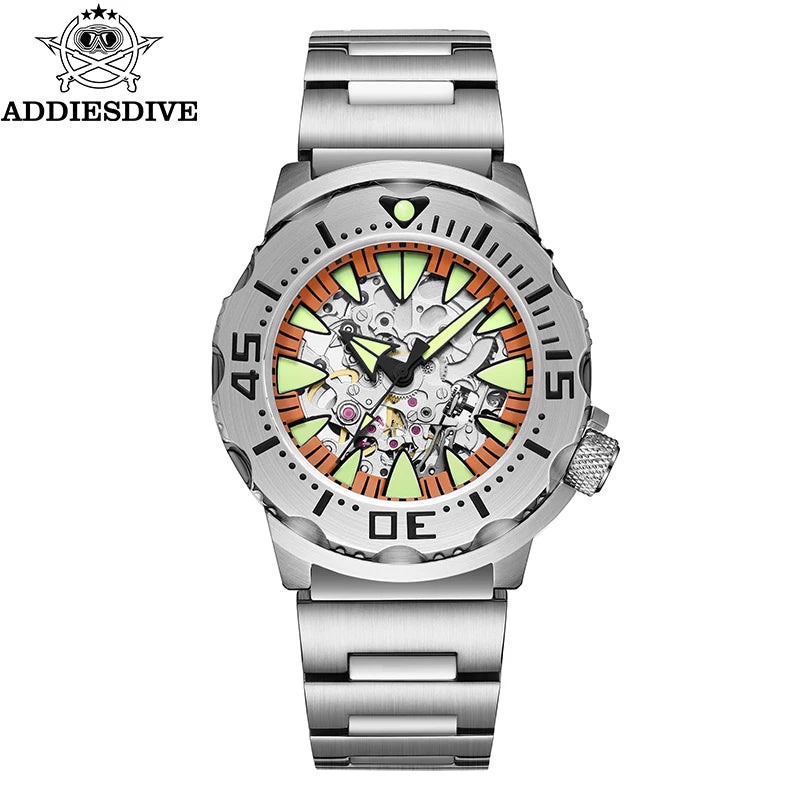 ADDIESDIVE luxury men's skeleton automatic watch sapphire glass BGW9 luminous diver's watch 200m men analog mechanical watches